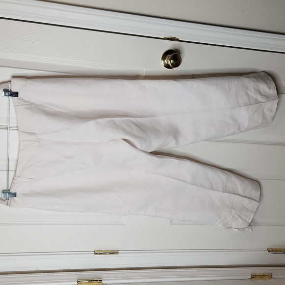 Ann Taylor Loft lined white linen capris split tie hem - Picture 3 of 5